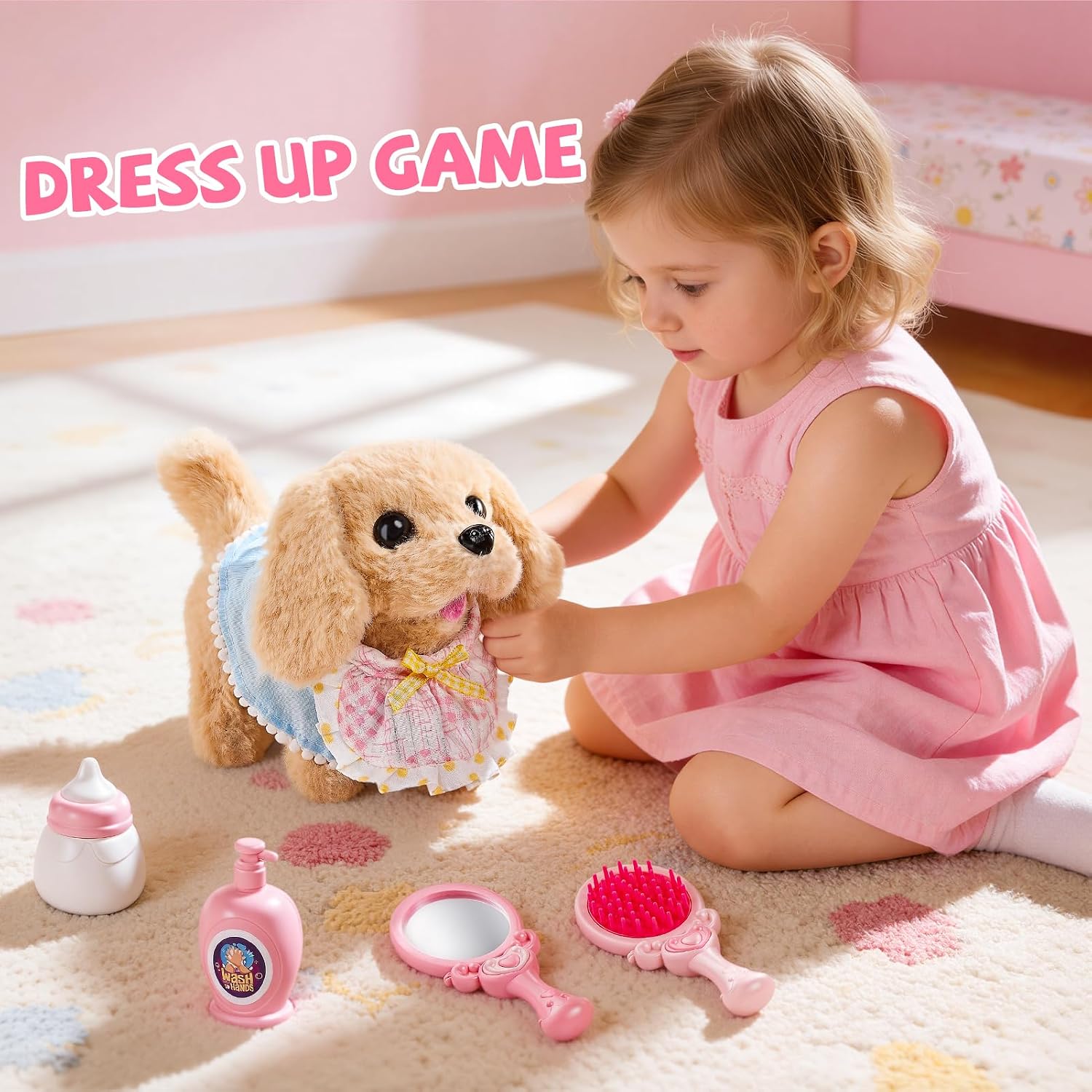 Toys Dog for Kids Girls, Robot Walking Dog Toys for Girls, Realistic Interactive Stuffed Puppy, Dress Up for Little Dog, Pretend Play Toddlers Toy for 5-7, Ideas Birthday Gifts for Girl 5 Year Old