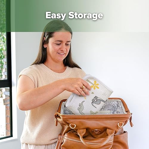 Miniatura 7 de haakaa Forro impermeable para cambiador, 100% algodón, suave y transpirable (2 piezas, 13 x 27.5 pulgadas, Dino Land+días a cuadros)