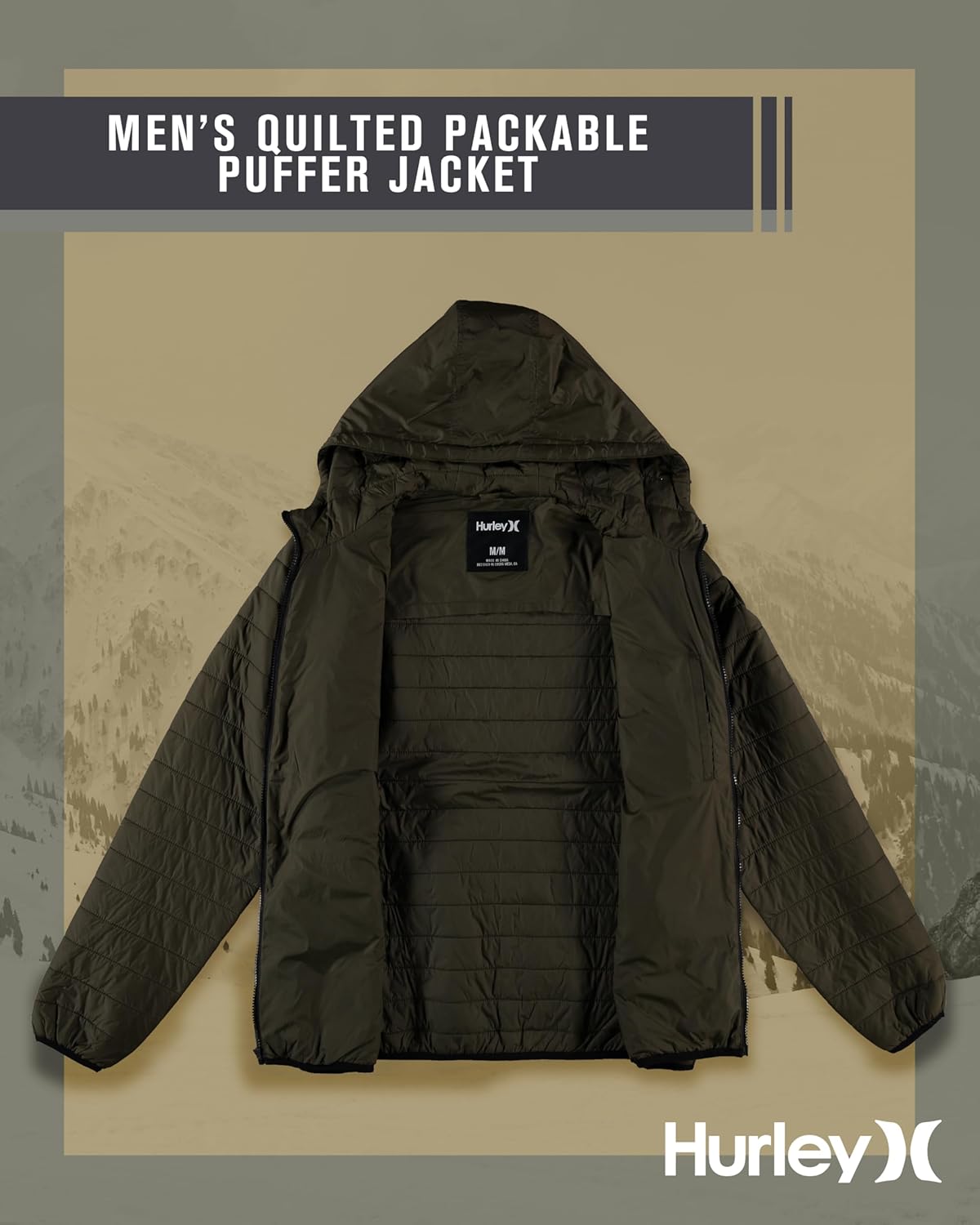 Hurley Mens Puffer Jacket - Lightweight Packable Insulated Winter Coat for Men - Weather Resistant Quilted Outdoor Jacket - Image 4