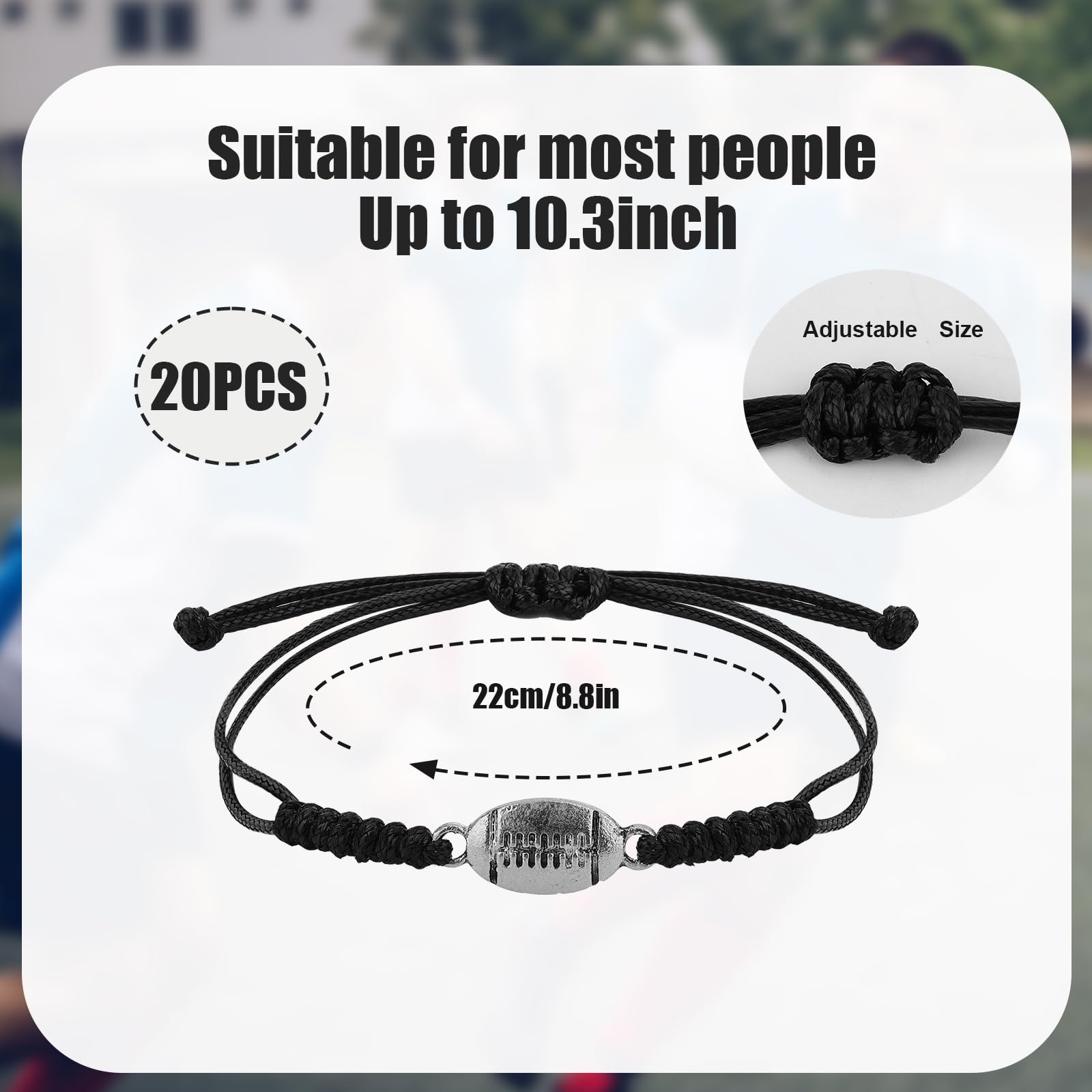 NQEUEPN 20pcs Bracelet Rugby, Bracelet à Breloques Réglable Bracelet Homme Corde Rugby Bracelet Tressée avec Pendentif de Rugby pour Adolescentes Hommes Femmes Joueurs D'équipe