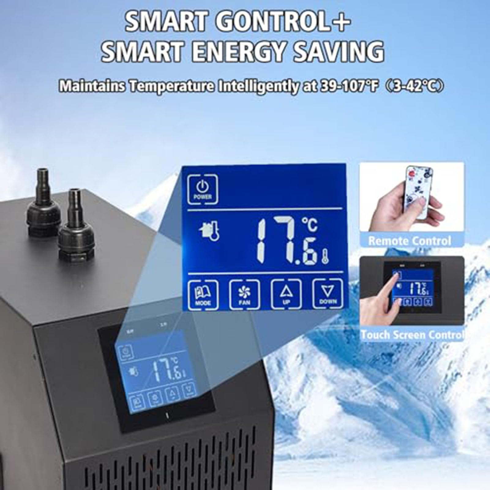 Refrigeratore d'acqua per vasche da bagno con pompa integrata e filtro | Sistema di raffreddamento portatile da 600 W con touch screen LED per atleti