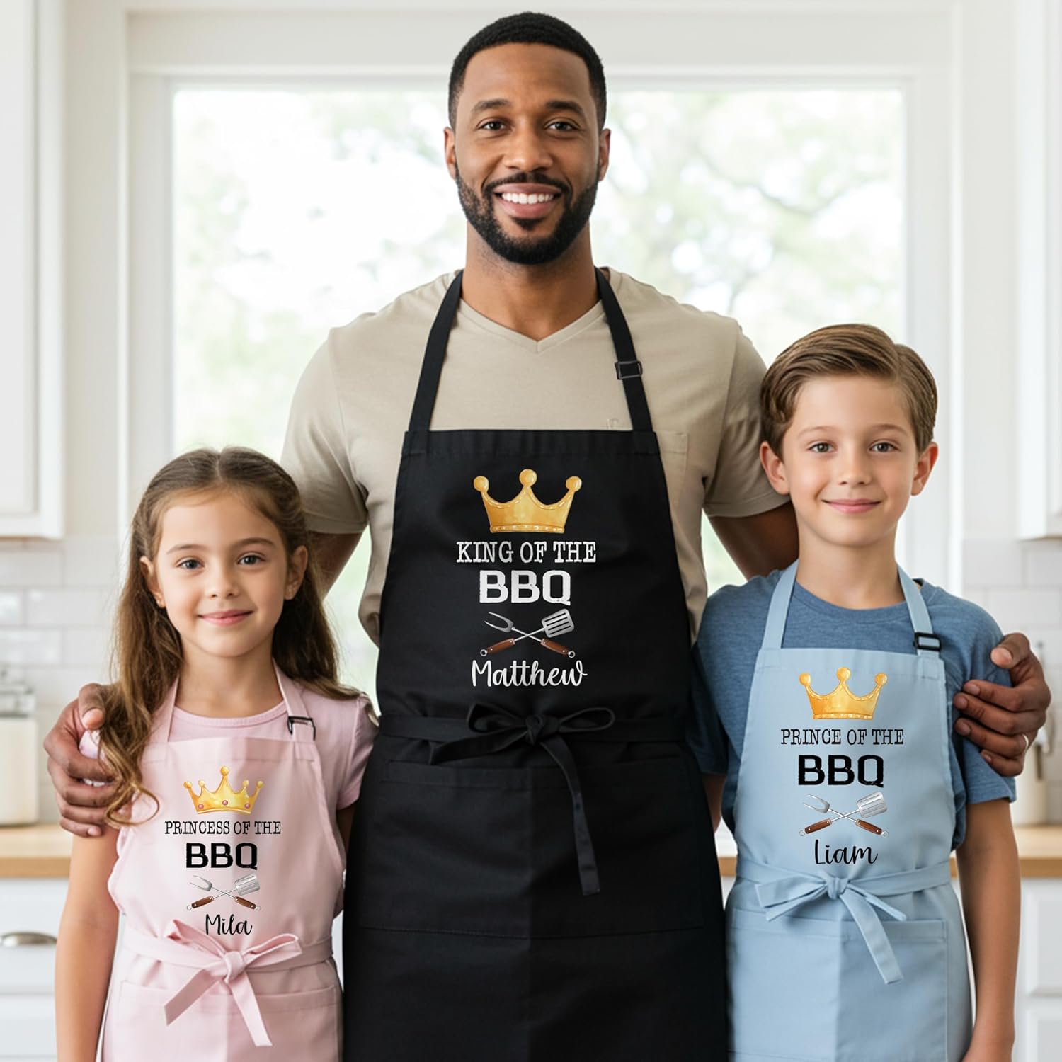 Personalized Matching Aprons for Toddler and Adults, BBQ Aprons for Dad, Grandpa, Husband, Son, Daughter, Prince of the BBQ, King of the BBQ, Father and Son Gifts for Christmas, Princess Grill - Image 9