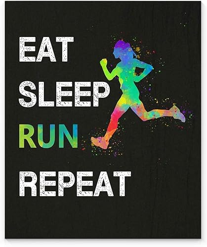 Eat Sleep Run Repeat Sport Wall Art 11"x14" Unframed Poster Print, Ideal for Girl and Woman Athletes, Sprinters, Runners, Joggers and Marathon