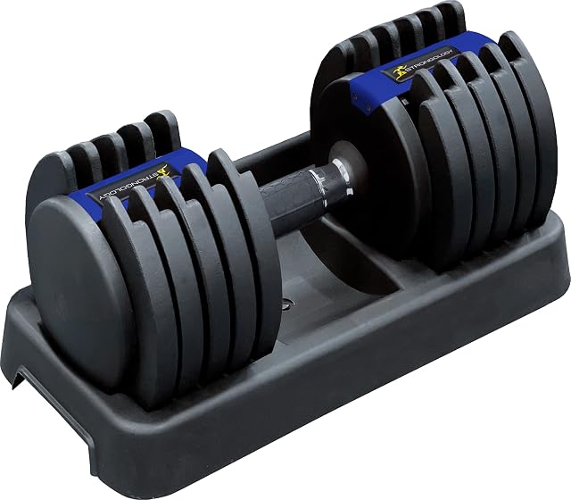 Strongology Predator 20 Home Fitness Adjustable Smart Dumbbell up to 20 kg Training Weights in Black/Blue