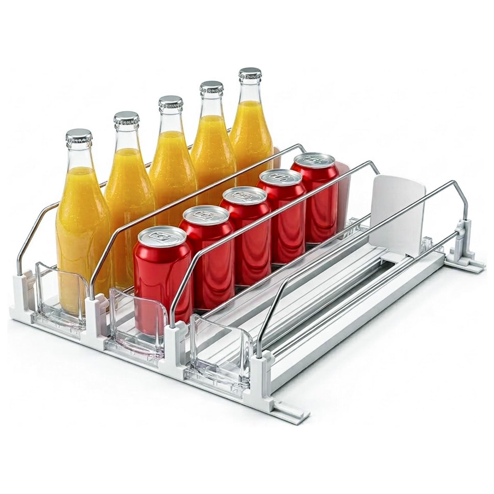 Automático Dispensador Latas Nevera, Organizador de Bebidas, Organizador Nevera, 31 * 25CM, 3 Filas, Incluye 1 Brocha, Ancho Ajustable, Dispensador de Bebidas para Supermercado de Cocina