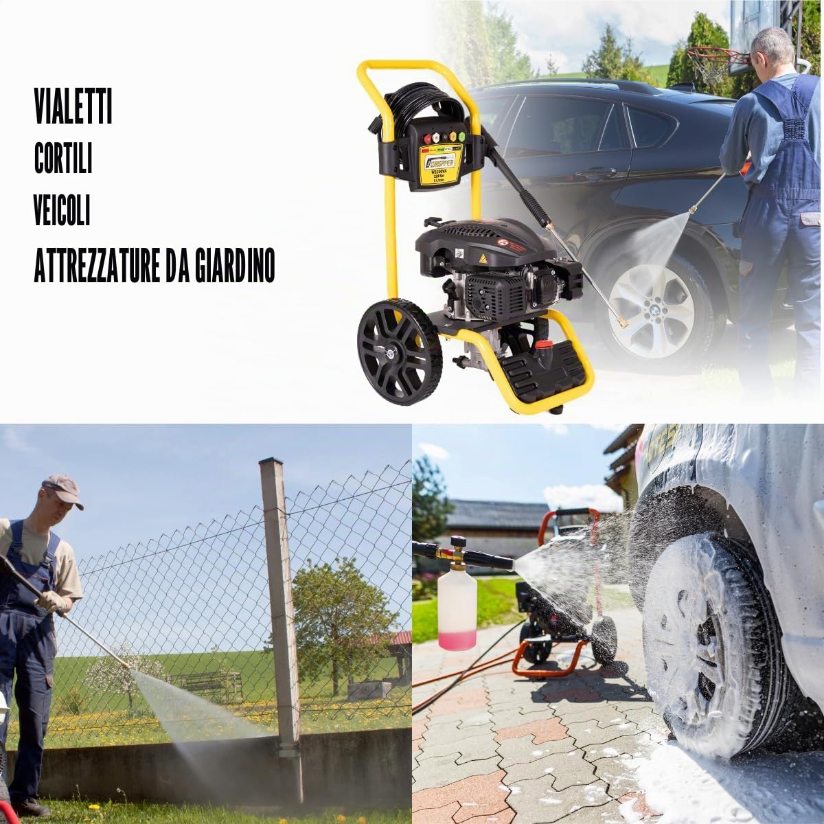 Idropulitrice a benzina 3200 PSI (220 Bar), Ducar DV196 196cc 4.3HP idropulitrice a gas ad alta pressione per auto, patio e giardino, WASPPER W3200VA