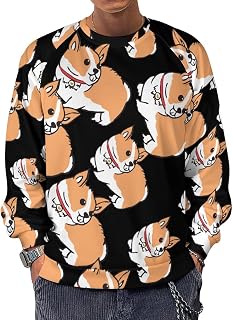 Corgi Puppy Men's Crewneck Sweatshirt Long Sleeve Casual Pullover Sweater T-shirt Lightweight Tops
