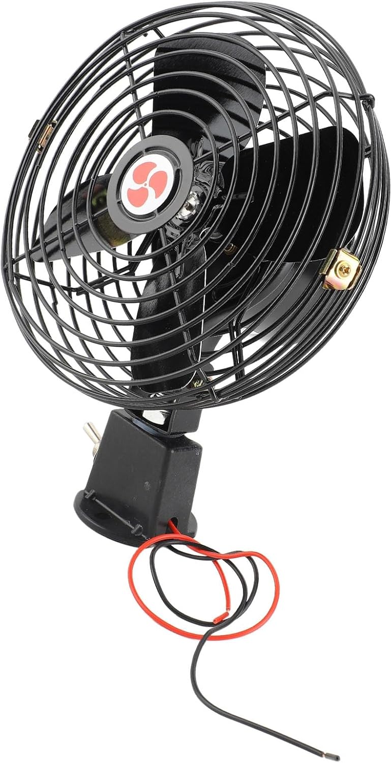 Aramox 12V Car Fan Heavy Duty Metal Black with Noise Reduction Technology for Cars Trucks RVs Sedans Boats and Buses (6 Inch)