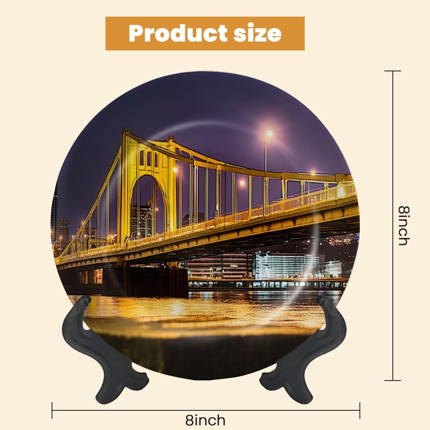 Decorative Plates for Display Pittsburgh skyline view by night Gift Plates Ceramic Collections Plates Hanging Artwork for Living Dining Room Kitchen Souvenir