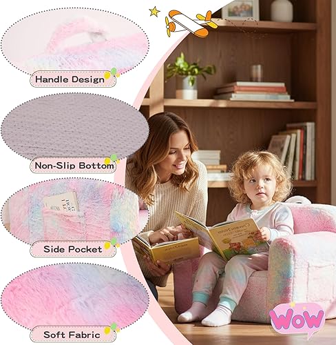 Miniatura 116 de Tiita Silla para niños, cómodo sofá plegable para niños, sofá ligero para niños con asa de transporte y bolsillos laterales, reposabrazos de espuma