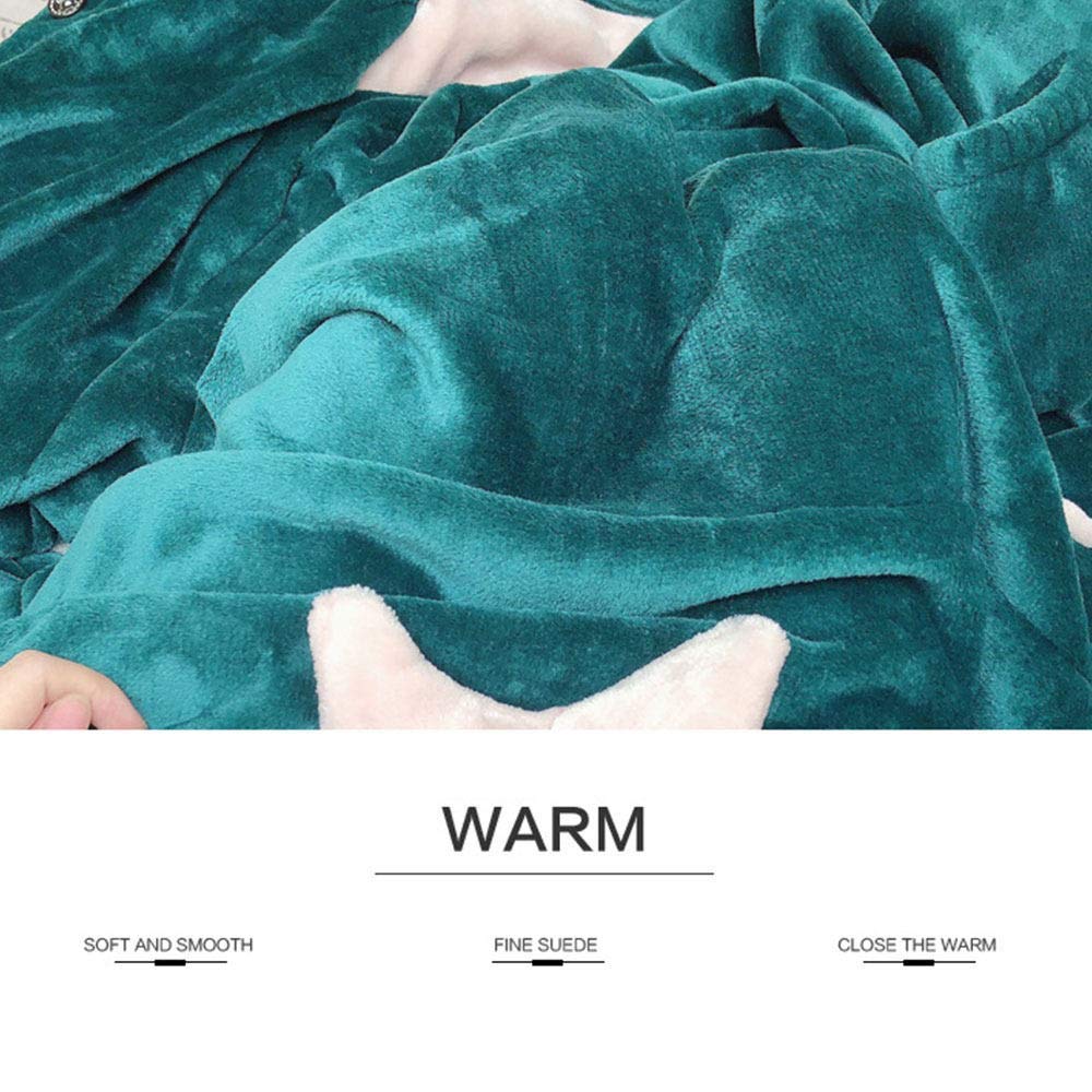 Morbido Accappatoio Invernale in Peluche, Accappatoio da Donna a Maniche Lunghe in Flanella con Stelle Abito Carino con Cappuccio e Spesso Caldo Pigiama Lungo, Azzurro-L (165)