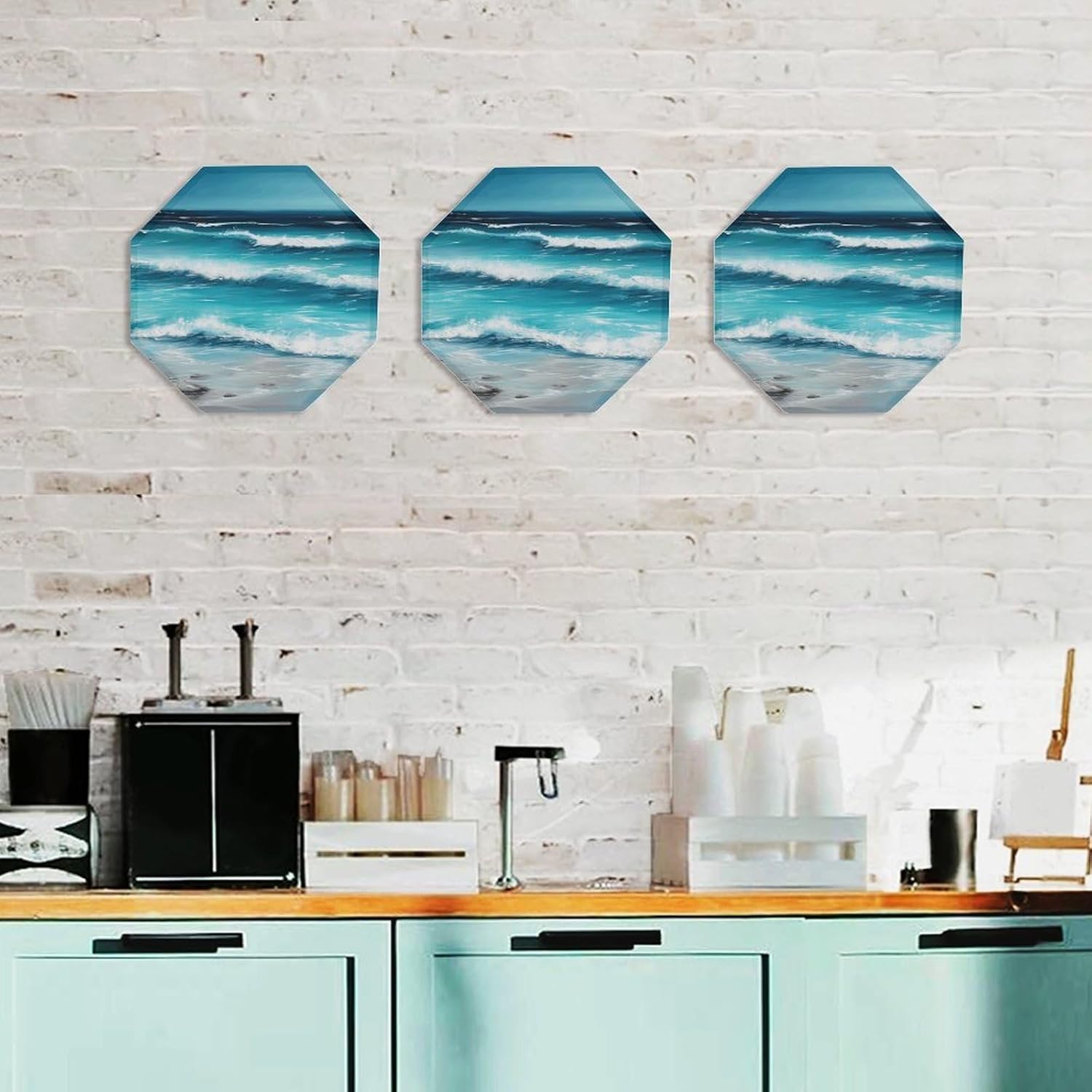 Ctagon Metal Sign for Home, Modern Display Plate for Kitchen, Turquoise Beach Original Seascape Plates Accent Hanging Wall Decorations 3PCS for Living Room, Bedroom, Hallway, Hotel