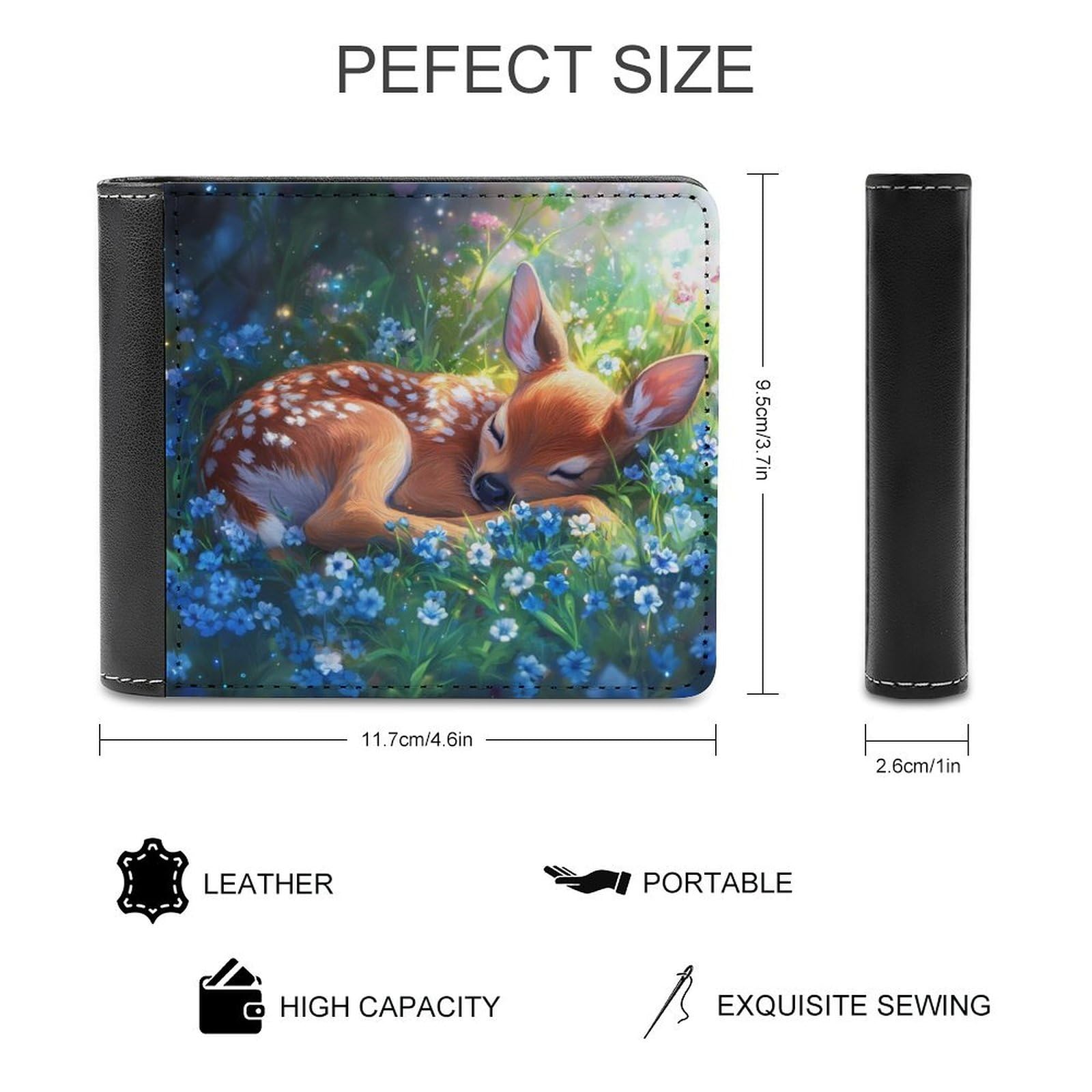 Fawn Deer Flowers Bifold Wallet PU Leather Slim Purse Pocket Wallet with Card Holder for Women Men