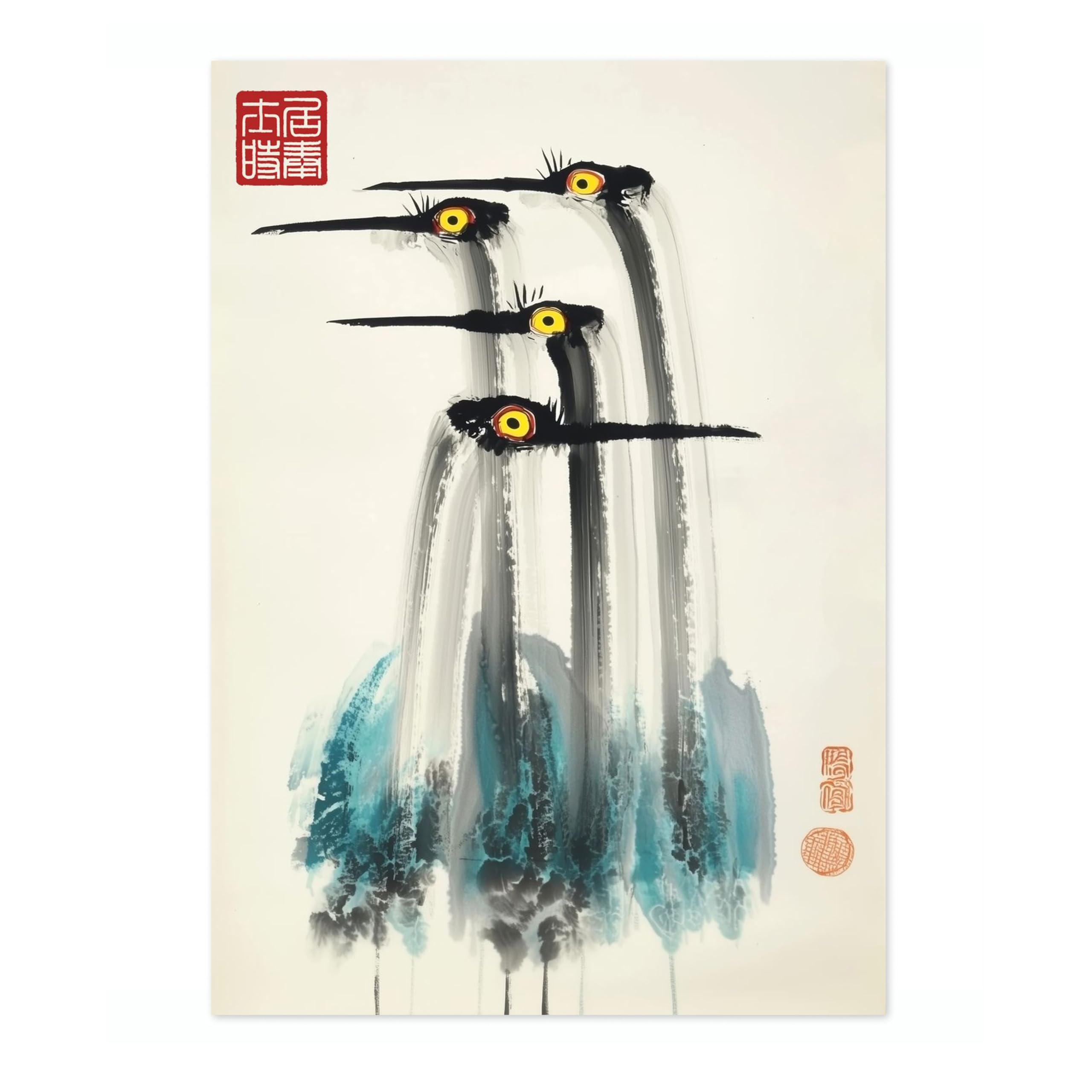 Cranes I Matsumoto Hoji Poster, Japanese Woodblock Art Prints, Ukiyo-e Painting, Minimalist Zen Wall Art, Bedroom Home Decor, A4 (Print Only) - 29.7x21cm — image 1