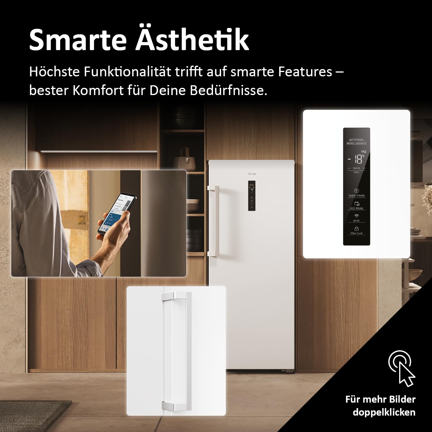 Haier Gefrierschrank mit Abtauautomatik Up 60 SERIE 3 H4F226WEH1 I Total No Frost Tiefkühlschrank, 226 L Kapazität I Eisschrank auch als Kühlschrank nutzbar I Freezer mit Wi-Fi, Touchscreen