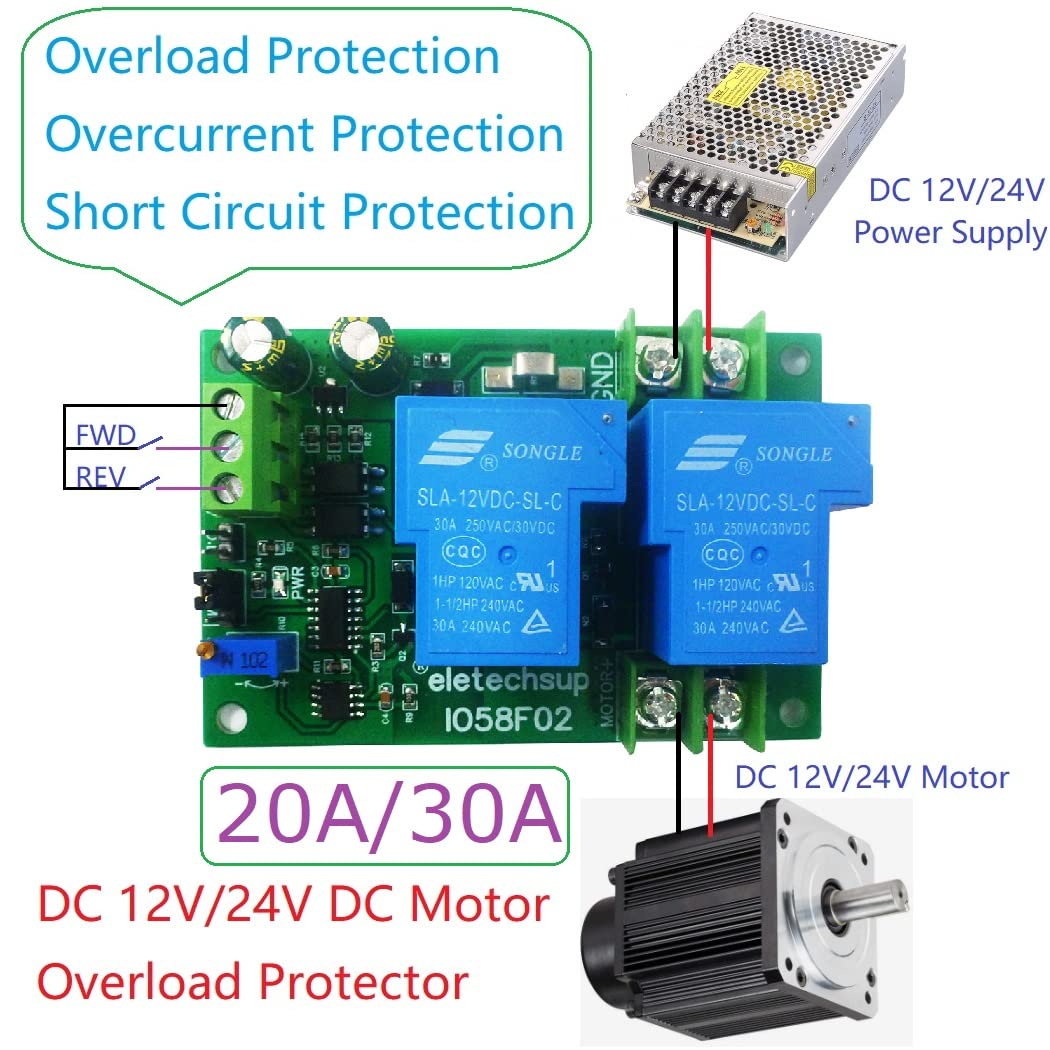 Brushed DC Motor Overload Overcurrent Short Circuit Protector Module Forward Reverse Controller 20A DC 24V Power (4)