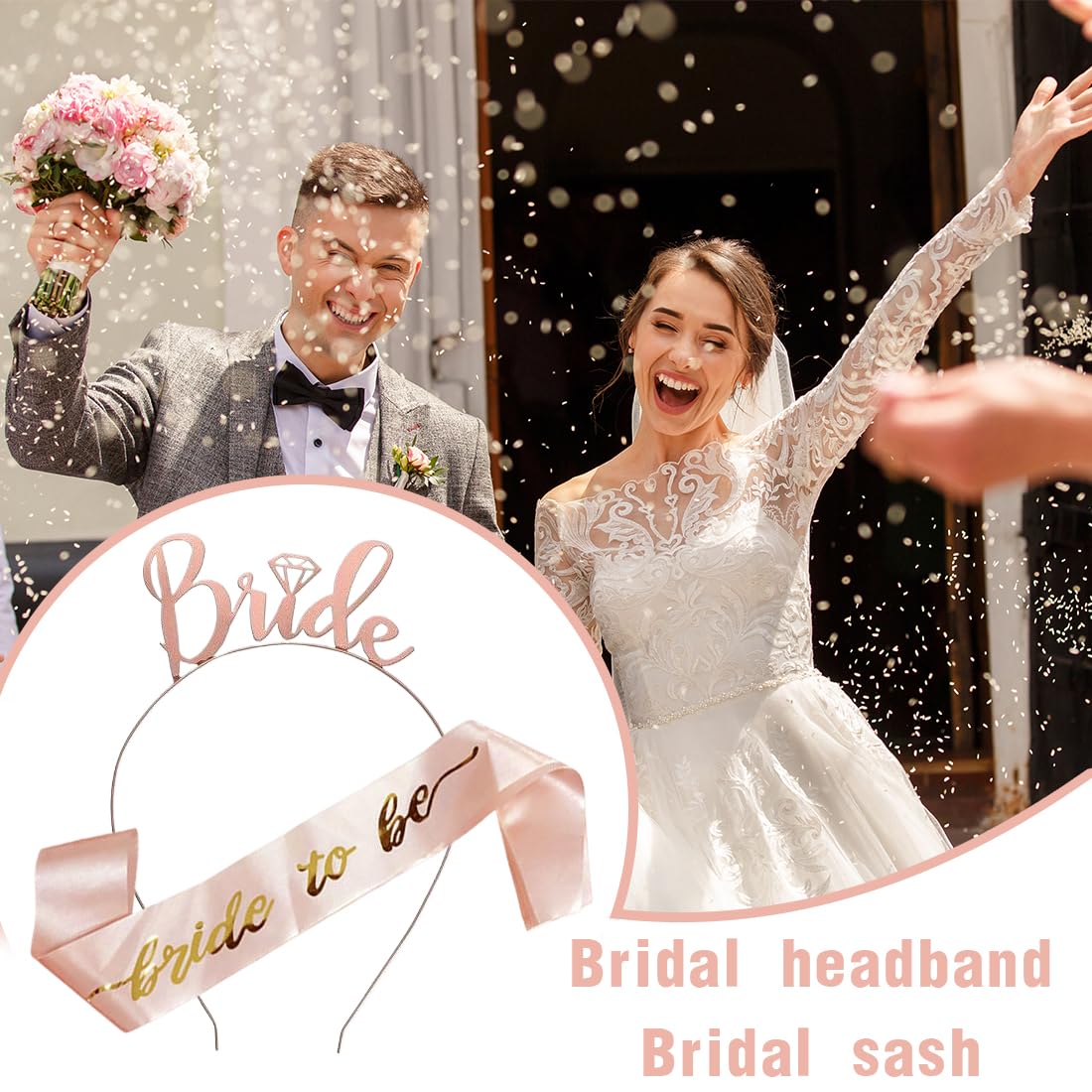 Bride to Be szarfa i tiara, akcesoria imprezowe, szarfa i opaska na czoło, dekoracje ślubne z różowego złota na wieczór panieński, wieczór kawalerski i wesela