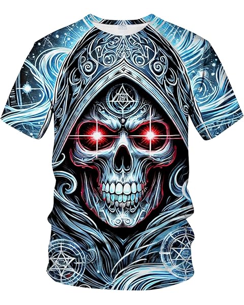 Novelty Men's Gothic Skull T-Shirt Dark Fantasy Graphic Tee Shirt