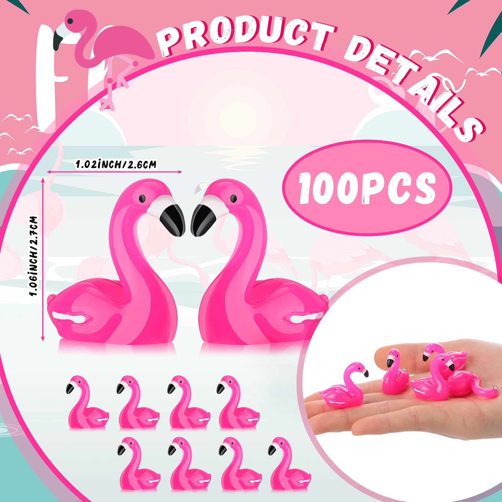 Marsui 100 Pcs Mini Resin Flamingos Mini Flamingo Tiny Flamingo Figurines Ducks for Craft Cake Topper Figurines Miniature Garden Accessories Dollhouse