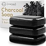 O NATURALS 100% Natural Bar Soap - Gift Set - Organic Ingredients & Essential Oils - Spa Gifts for Women & Men, Body Wash & Face Soap - 3PC Charcoal Soap