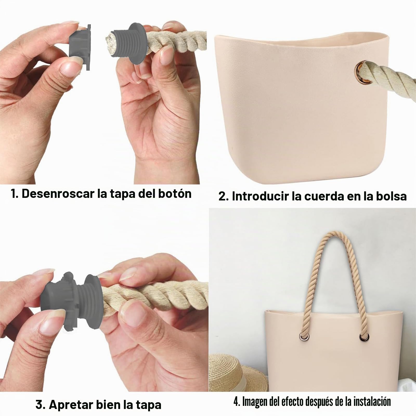 2 PZS Asas para Bolsos Trenzado Cuerda, Asas para Bolsos de O Bag, 2 Piezas Reemplazo de Asas para Bolsa de Playa, Asas de Repuesto, Asas para Accesorios de Obag,hacer bolsos de bricolaje