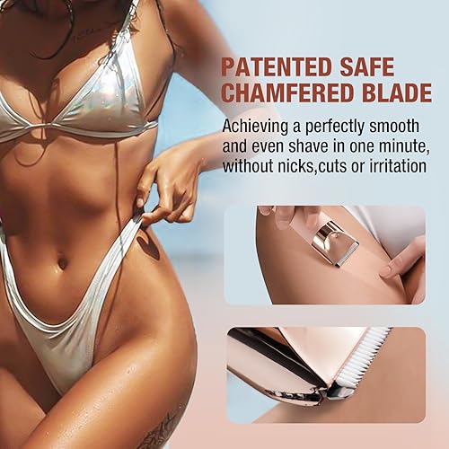 Miniatura 2 de SUPRENT Recortador de bikini para mujer, depilación sin dolor, impermeable, húmedo y seco, afeitadora 2 en 1 para cabello púbico y vello facial,