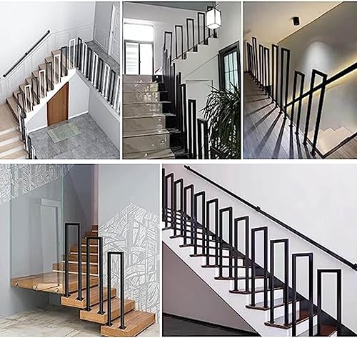 Miniatura 3 de Barandilla de seguridad de hierro forjado negro en forma de U, pasamanos de transición para escaleras al aire libre, barra de soporte de barandilla