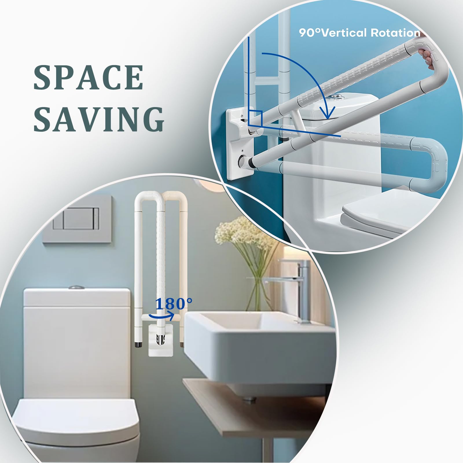 Barras de tumba de handicap mejoradas para baño 70cm(x2 uds),Barra de Apoyo para Inodoro Agarrador Ducha Personas Mayores Abatible Asa de Seguridad para Baño brilla por la noche,Acero Inoxidable