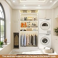 Vista 6 de Unikito 3FT Freestanding Closet System with 2 Hanging Rods & Adjustable Shelve, 36'' Wood Closet Organizer System, Clothes Garment Rack, Sturdy