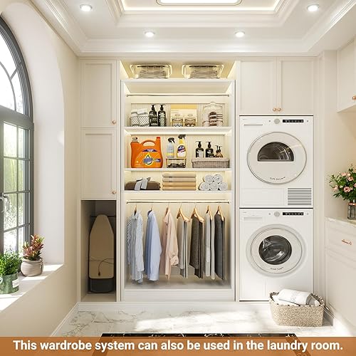 Miniatura 6 de Unikito Sistema de armario independiente de 3 pies con 2 varillas para colgar y estante ajustable, sistema organizador de armario de madera de 36