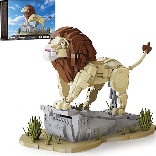 Lion Building Set with Rock Display Base, Wildlife Model, 1361 PCS, 14+