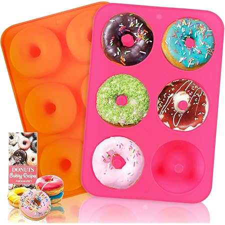 HEHALI Silicone Donut Pan, 2pcs Non-Stick Mold, Silicone Donut Mold for 6 Full-Size Donuts, Bagels and More