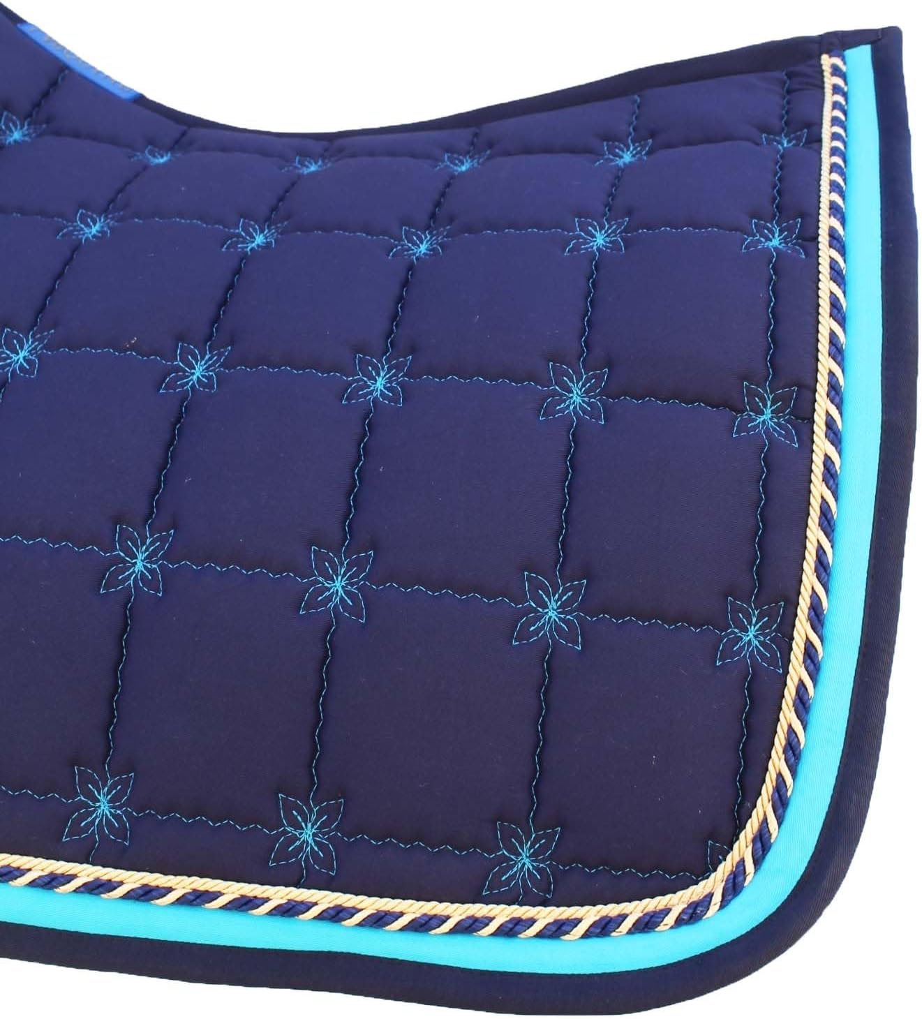 Challenger Horse Cotton Quilted Embroidered English Saddle Pad Navy 72F13