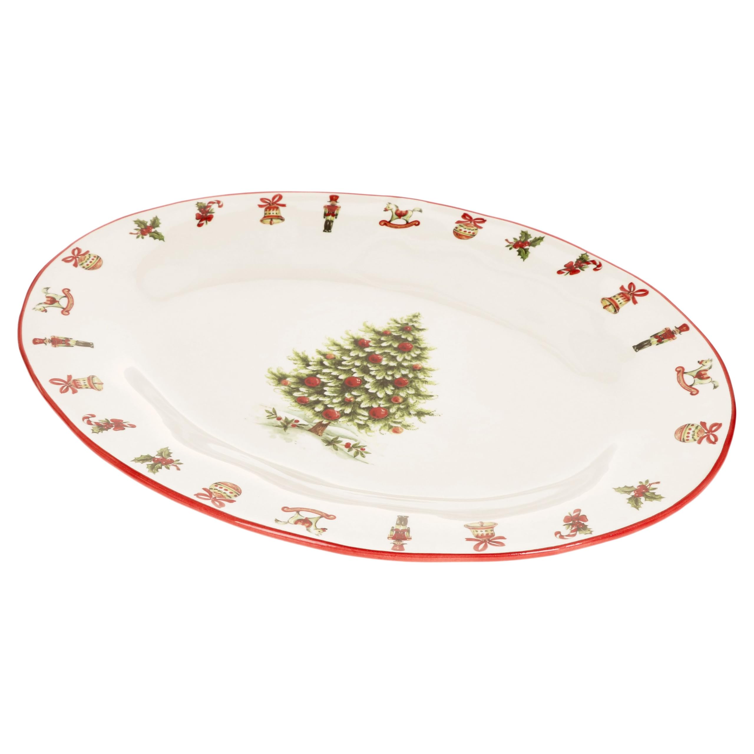 Home of Christmas Keramik-Weihnachtsservierplatte mit Tannenbaum-Motiv, 45 cm – Handgefertigt in Italien (Ovale Servierplatte 45 cm)