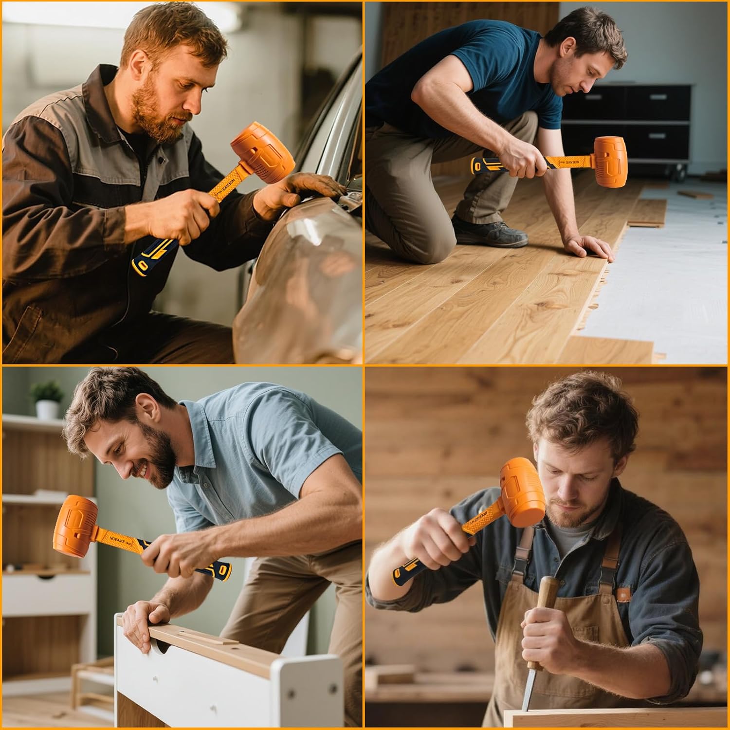 2-Pack Mallet Hammer Set,14oz & 18oz Rubber Hammers Tool for Floor Mounting,Home Renovation, Construction,Woodworking