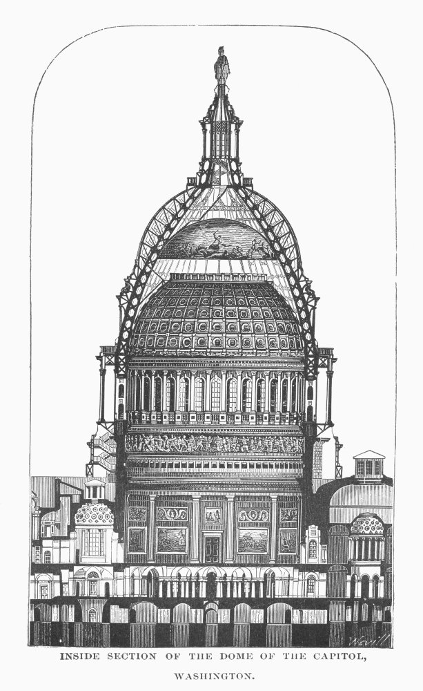 New USCapitol Dome 1859 Ncross Section Of The Dome Under Construction On The United States Capitol In Washington DC Line Engraving American 1859 Poster Print by (18 x 24)