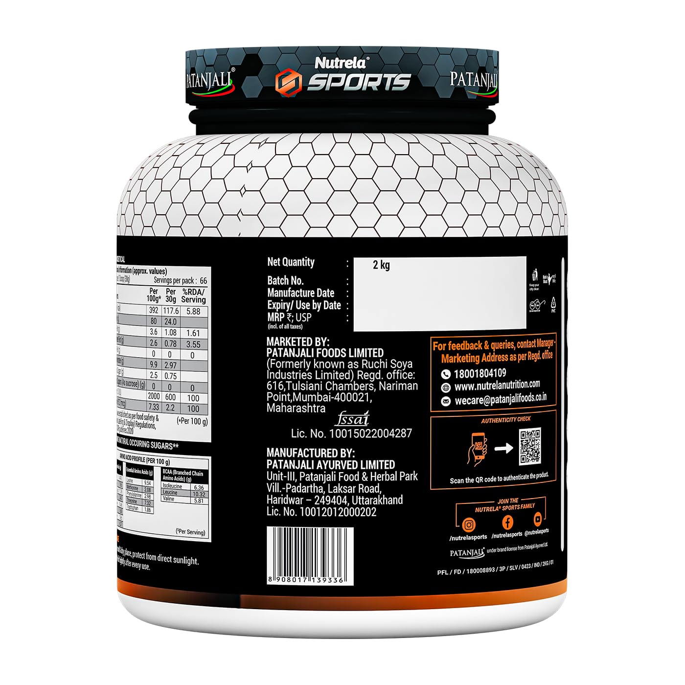 NUTRELA Sports Patanjali Whey Protein 2kg with Shaker | Concentrate + Isolate | 24g Protein Per Scoop | 6.7g BCAA, 4.9g Glutamine with Digestive Enzymes for quick absorption & easy digestion | Muscle - Building & Recovery | 100% Vegetarian | Irish Chocolate — Amazon image 8