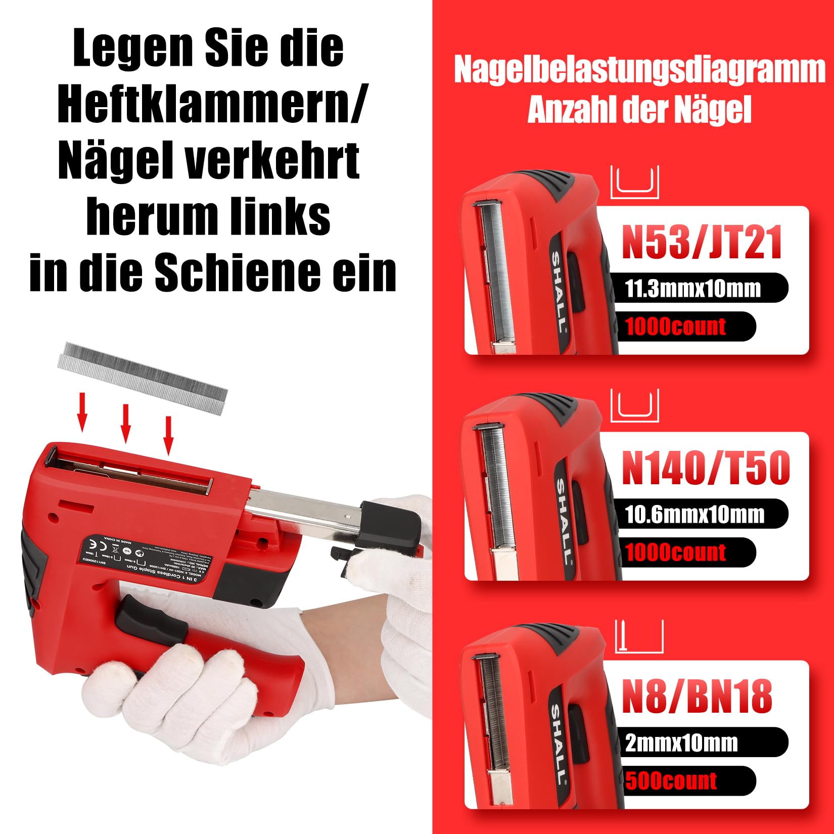 SHALL Agrafeuse électrique 3 en 1, agrafeuse sans fil pour tapisserie d'ameublement avec 2500 agrafes, dégrafeuse et chargeur rapide pour travaux manuels, bricolage, décoration