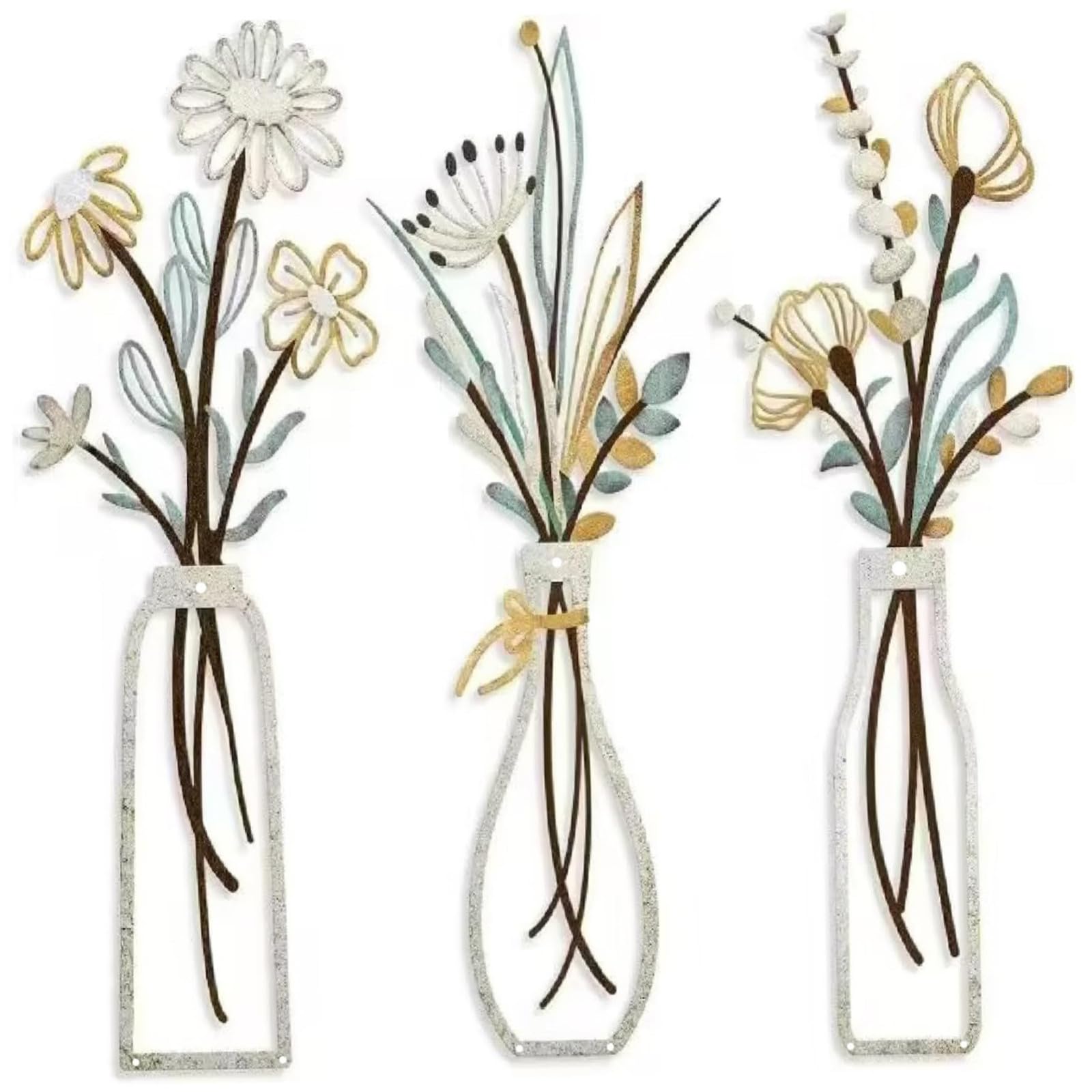 3 jarrones de metal para decoración de pared, arte de pared de metal, decoración de estilo rural, arte de pared de metal negro minimalista con temática natural para el hogar, dormitorio, comedor