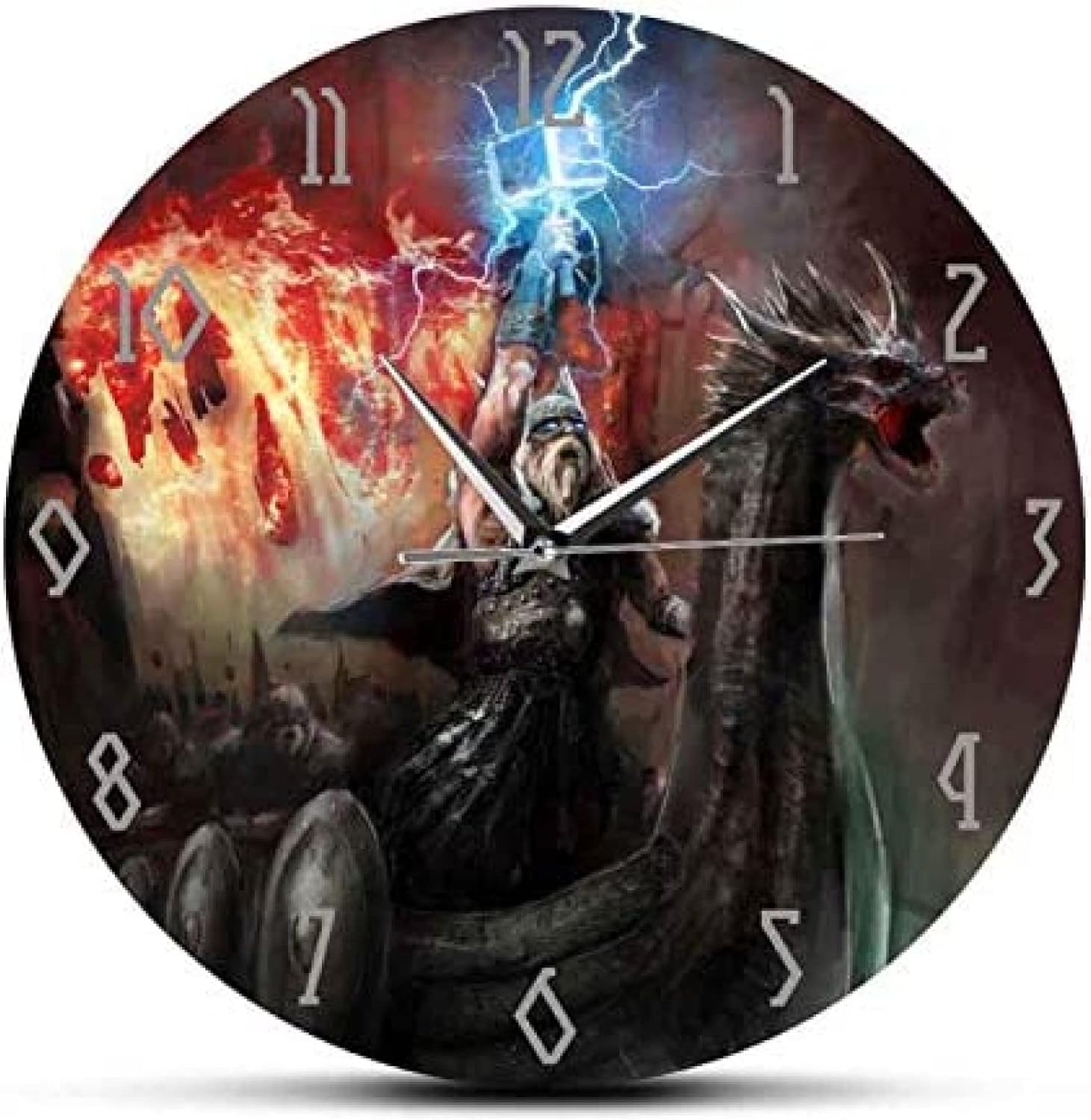 Reloj de Pared Mitología nórdica Dios del Trueno Relámpago Reloj de Pared Moderno Vikingo Decoración del hogar Hijo de Odín Asgard Gobernante Movimiento silencioso Reloj de Pared