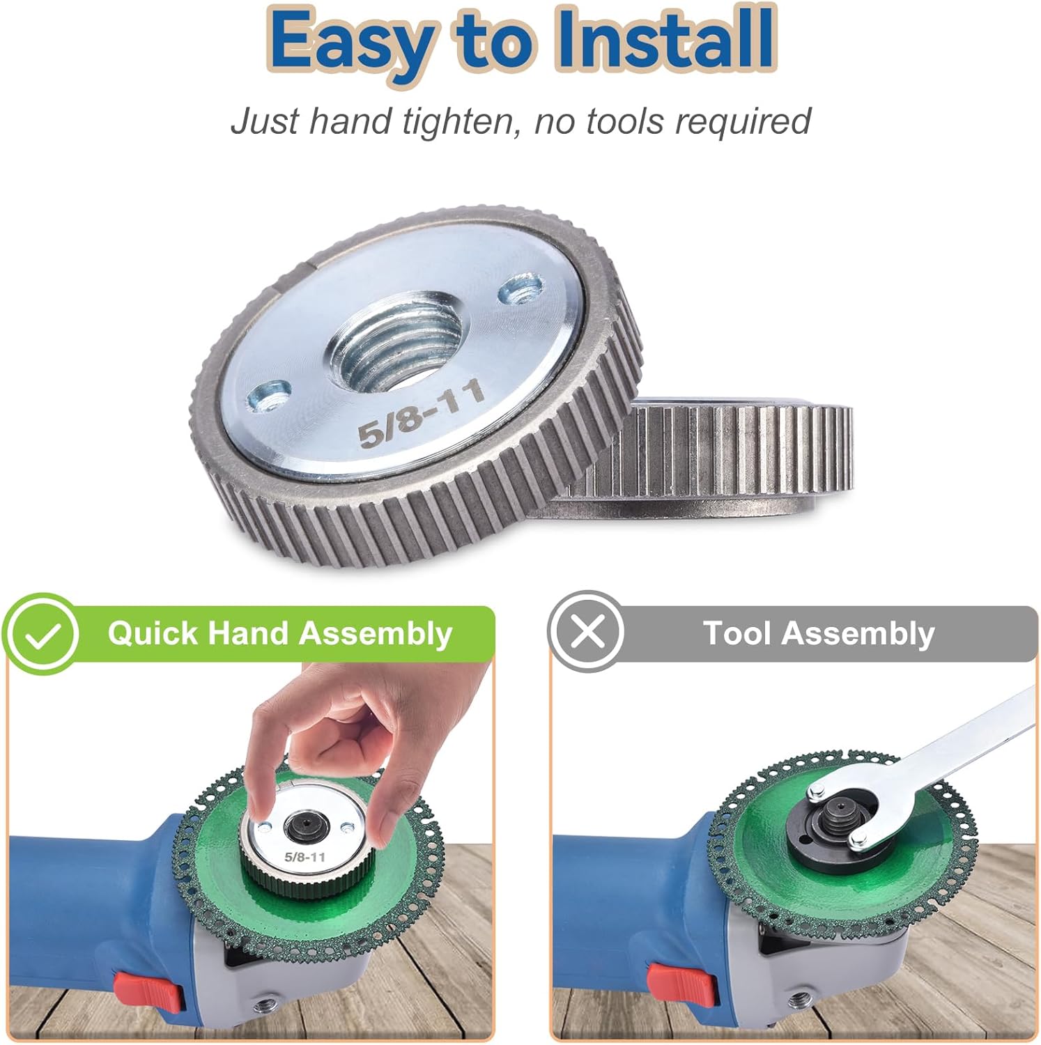 5/8"-11 Thread Angle Grinder Flange Nut, Tool Free Quick Release Lock Nut for for 4½" 5" 7" 9" Angle Grinder