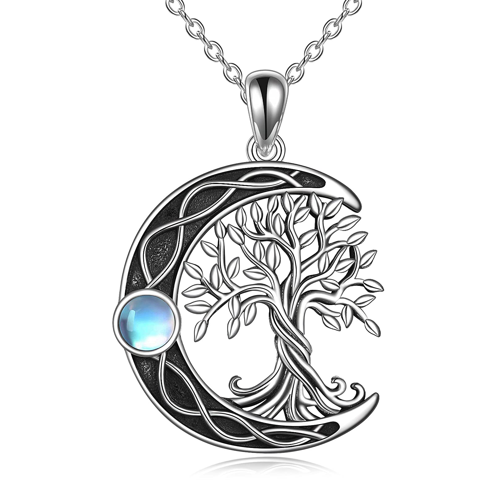 YAFEINI Albero della Vita Collana 925 Argento Sterling Pietra di Luna Celtica Nodo Collana Pendente per Le Donne Gioielli