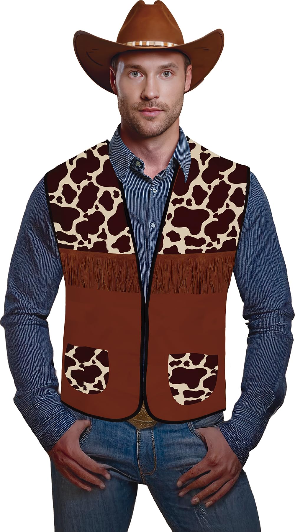 FIESTAS GUIRCA | Unisex Adult Cowboy Vest (One Size) - Old West Costume Accessory for Costume Parties and Carnival - Great for Cosplay and Themed Events - Brown