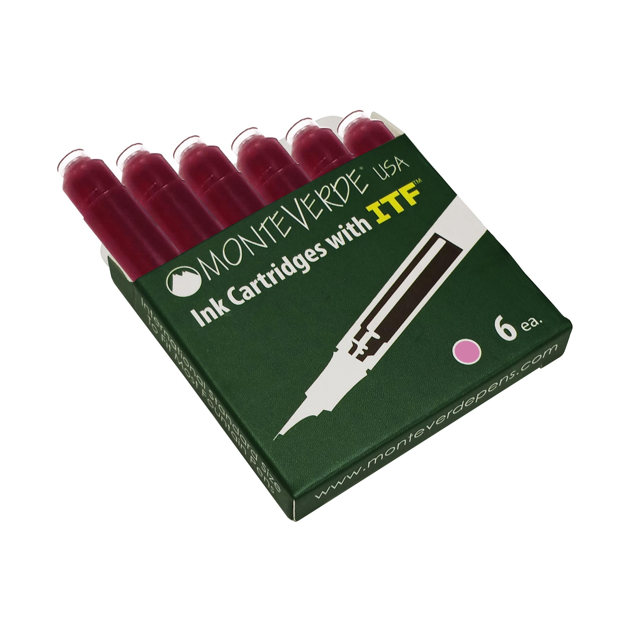 Monteverde - Cartucho de tinta para pluma (tamaño estándar, 6 unidades), color rosa