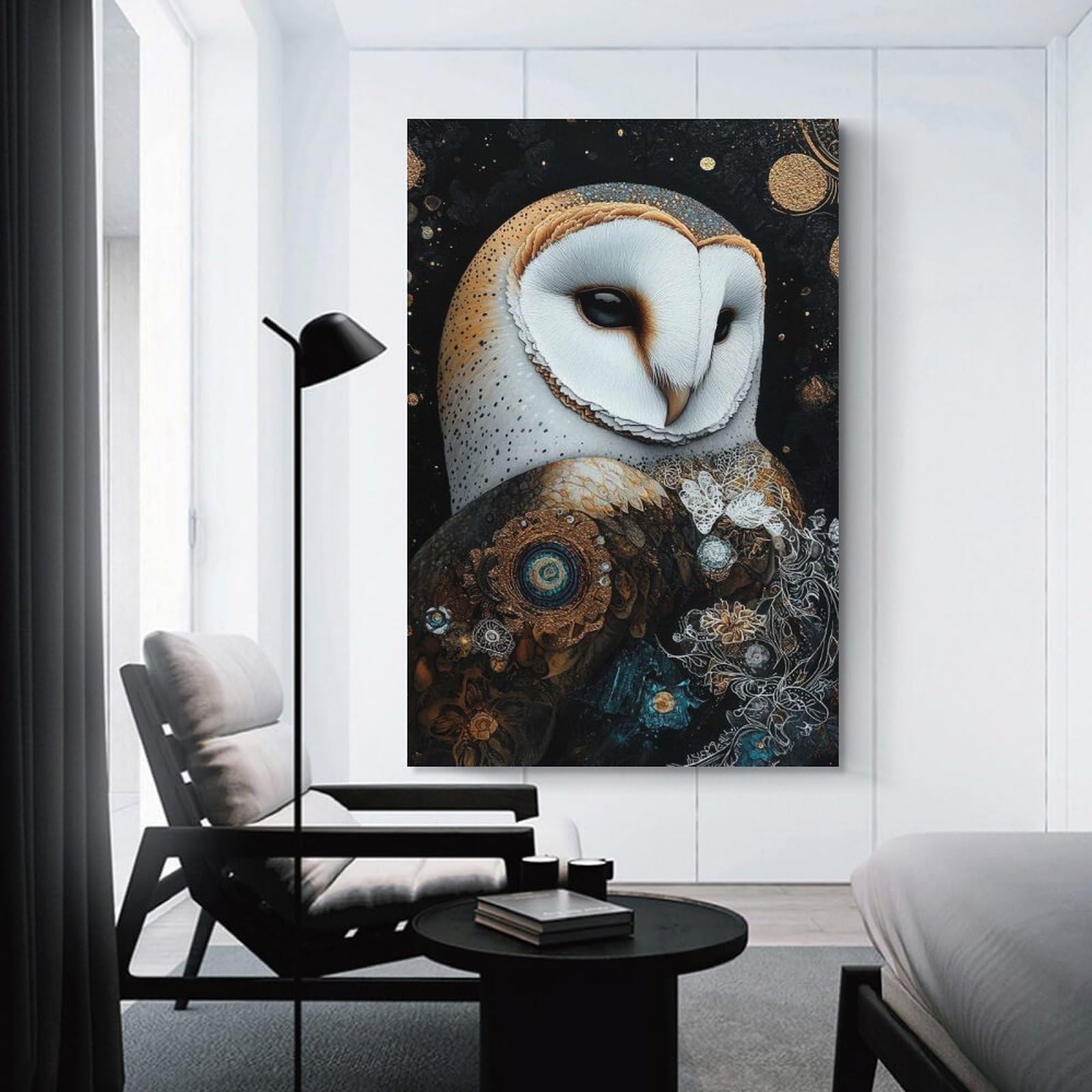 Junmoney Room Decor Wall Art Ornate Barn Owl Portrait, 20x30inch(50x75cm), for Living Room, Lounge Or Sitting Room, Canvas Styling for A Polished Room Look