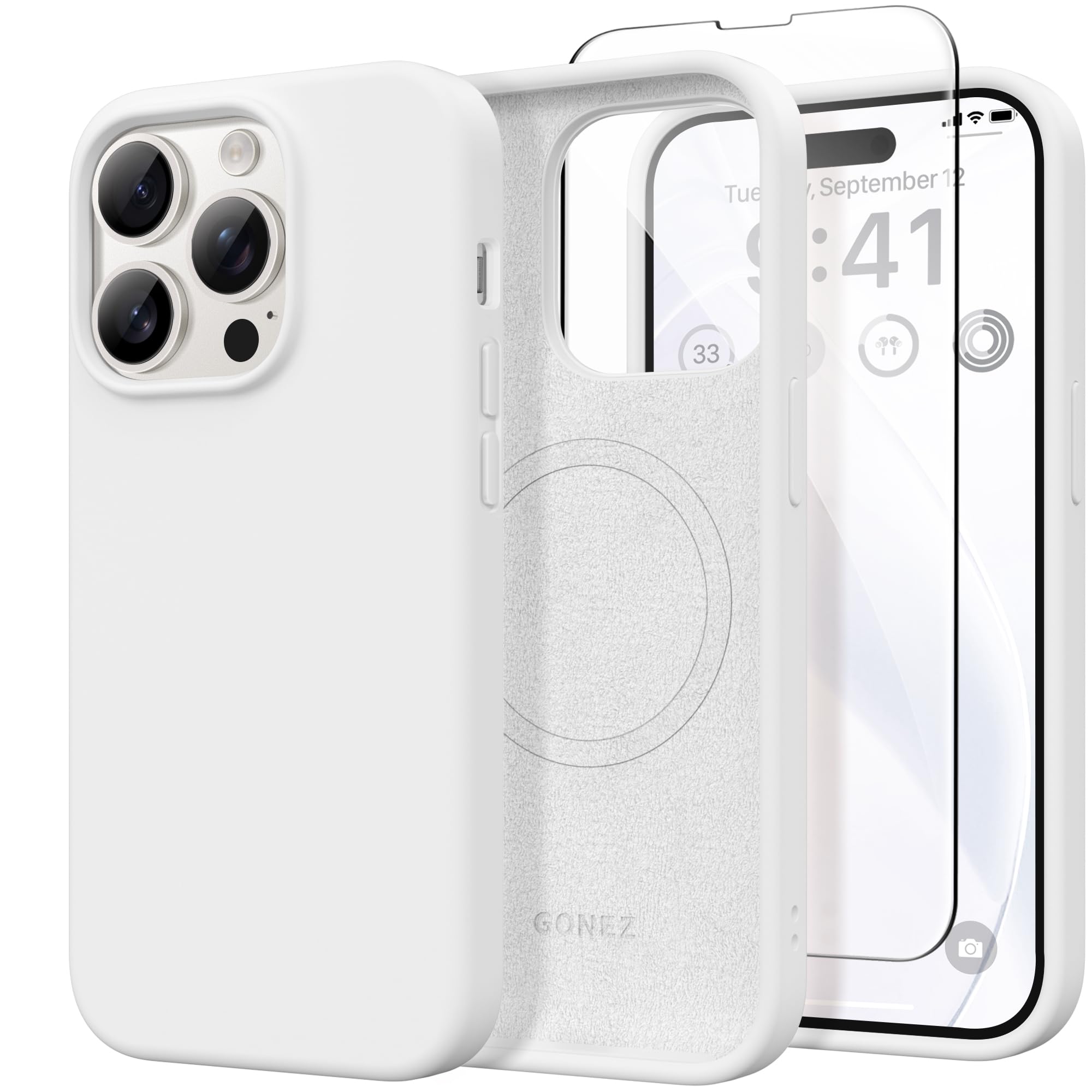 GONEZ Magnetic for iPhone 14 Pro Max Case, Silicone Cover White