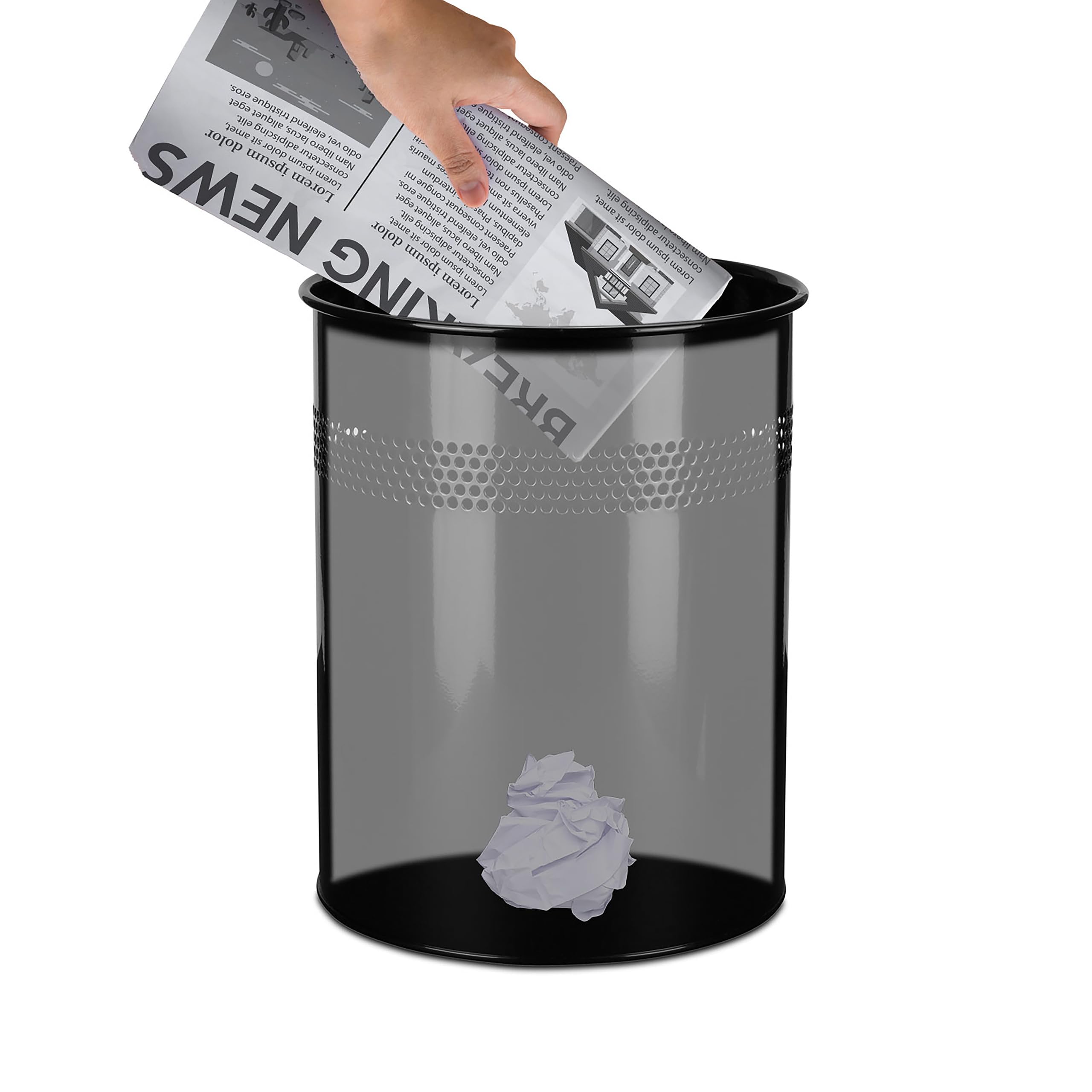 HJH Office 830014 Cestino per carta straccia in Metallo CLEAN III 15L, Pattumiera per scrivania, cucina, bagno, ufficio e scuola, Nero