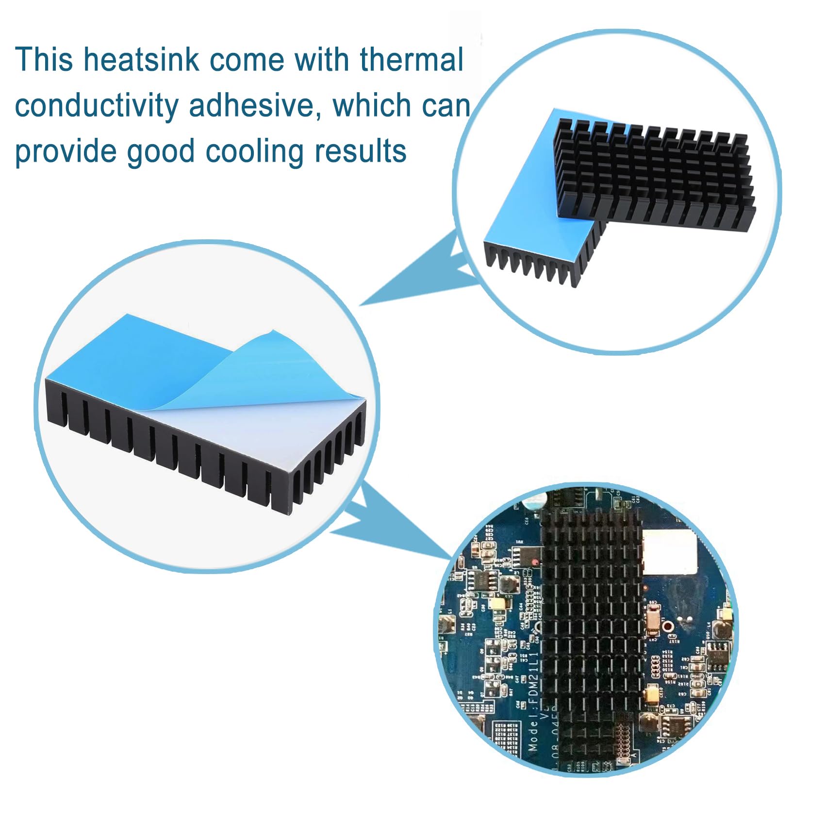 Disipador de calor de 0.984 in de 0.984 in, 2 x 1 x 0.4 pulgadas con cinta conductora térmica, disipador de calor de aluminio enfriador para enfriar, dispositivos electrónicos USB, WiFi, 3