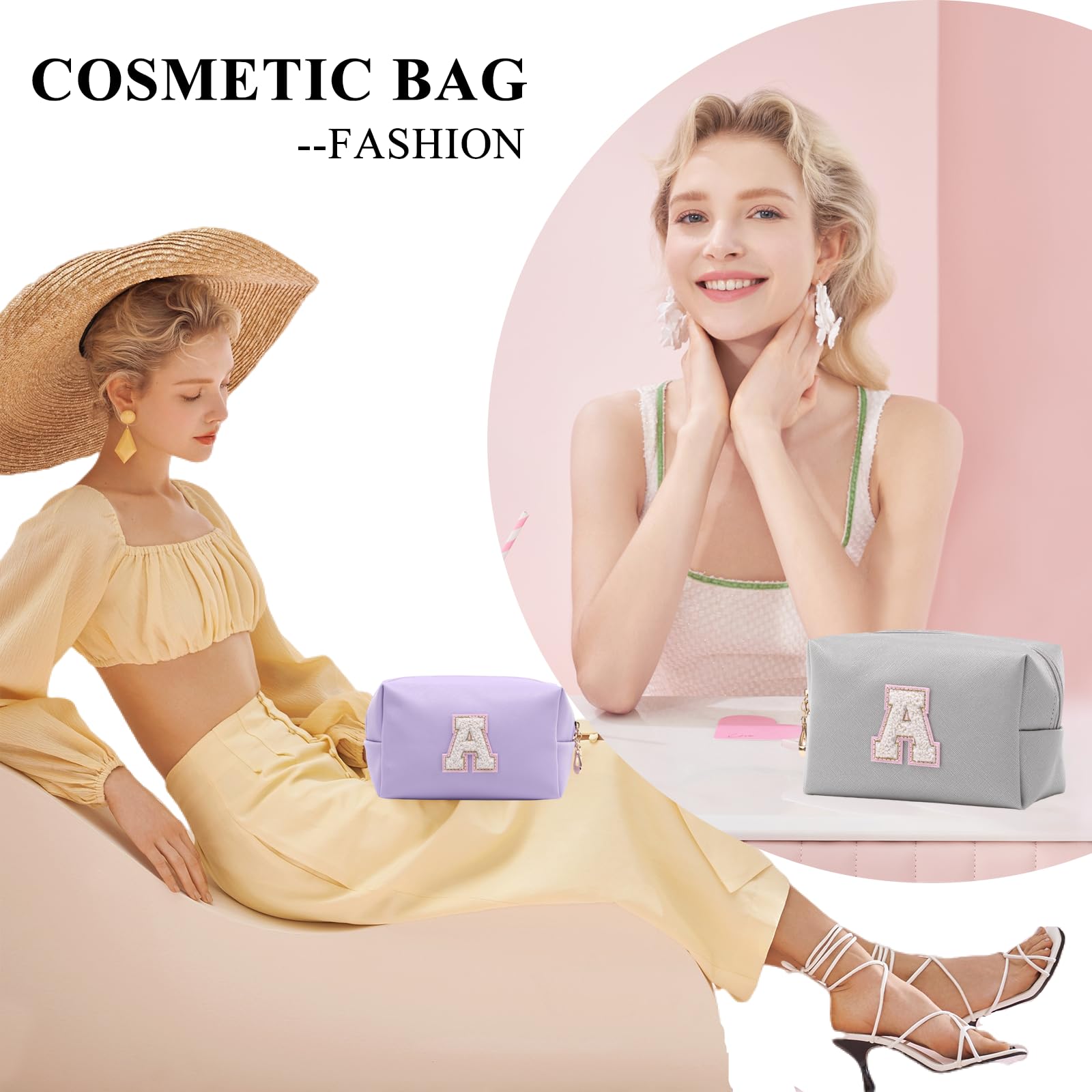 Personalized Makeup Bag,Waterproof Travel Makeup Pouch Cosmetic Bag Birthday Gift for Women Mom，Bride Bridesmaid Cosmetic Bag A-Z — view 3