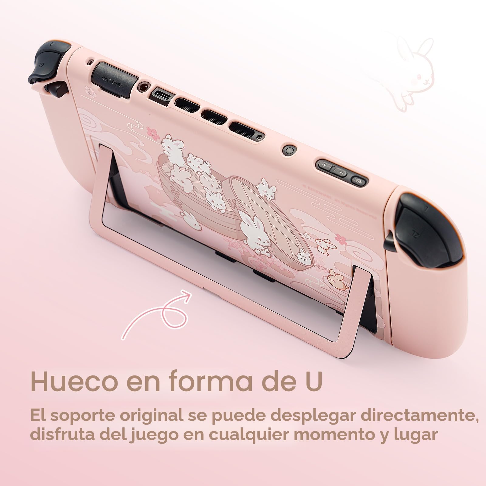 GeekShare Funda acoplable Kawaii para Switch 2, diseño antiarañazos y de absorción de golpes, con diseño de conejo moño al vapor